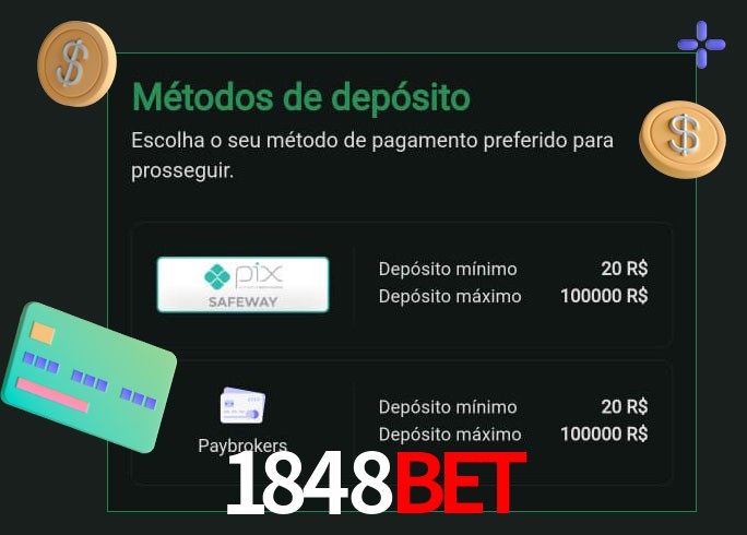 O cassino 1848bet oferece uma grande variedade de métodos de pagamento